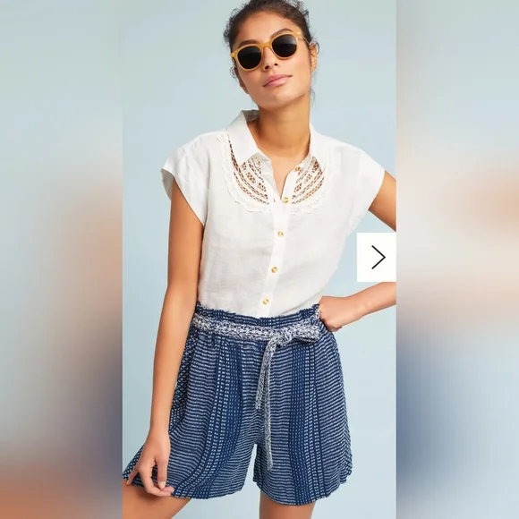 Anthropologie Blue and White Notched Collar Blouse - Picture 1 of 6